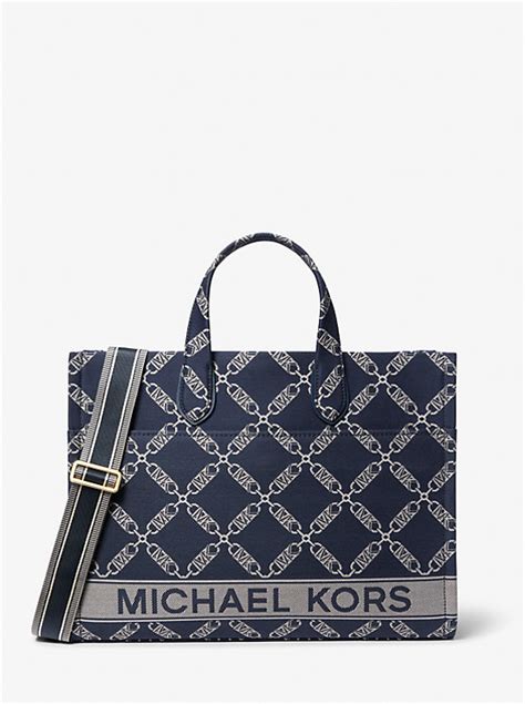 michael kors grab bag jacquard|Michael Kors Gigi Large Logo Chain Jacquard Grab Tote Bag.